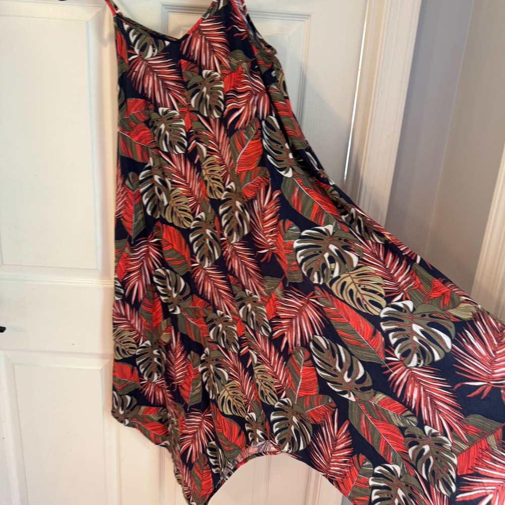 Time and Tru Dress Women Sz Small‎ Palm Leaves Good Linen Blend Handkerchief Hem